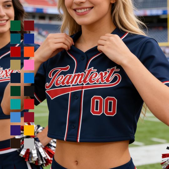Discover Custom Baseball Jersey Embroidered or Printed Personalized Name Number Team Shirt Cheer Squad Crop Button Up Game Day Top for Women