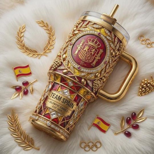 Discover Spain Football Fan Tumbler with Handle, Spain Soccer Supporter Mug, Spanish Team Gift, Stainless Steel Insulated Travel Cup