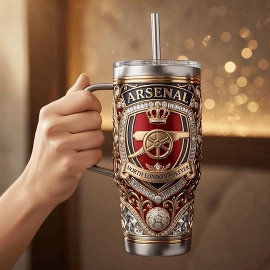 Discover Arsenal Tumbler with Handle, North London Forever Stainless Steel Mug, Arsenal Fan Gift, Soccer Team Insulated Travel Cup