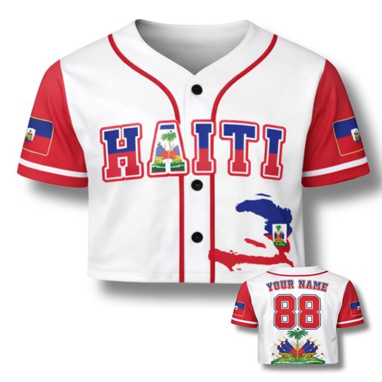 Haiti Crop Top Baseball Jersey, Custom Name Number, Women Sport Crop Jersey Shirt