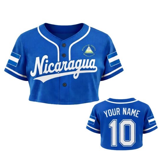 Discover Nicaragua Crop Top Baseball Jersey, Custom Name & Number, Sporty Women Crop Jersey Shirt
