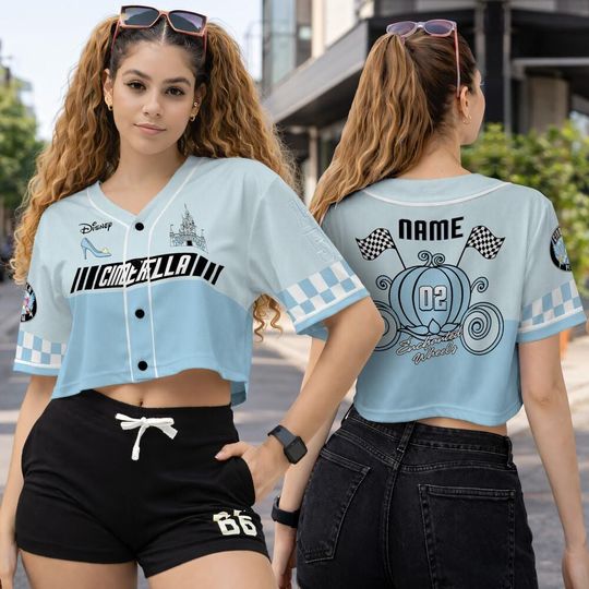 Discover Personalized Disneyland Cinde Crop Top Baseball Jersey, Custom Name Number Cinde Princess Croptop Shirt