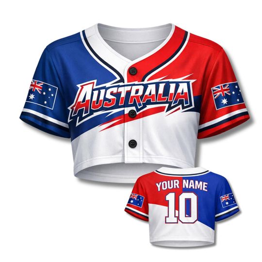 Discover Australia Crop Top Baseball Jersey, Custom Name Number, Women Sport Crop Jersey Shirt