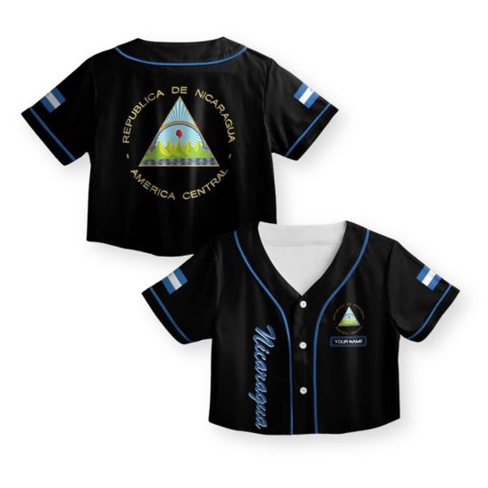 Discover Nicaragua Black Crop Top Baseball Jersey  Custom Name