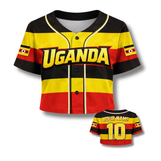 Discover Uganda Crop Top Baseball Jersey, Custom Name & Number, Women Sport Crop Jersey Shirt