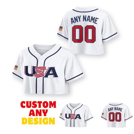 Discover Custom USA Crop Baseball Jersey, Personalized Name & Number