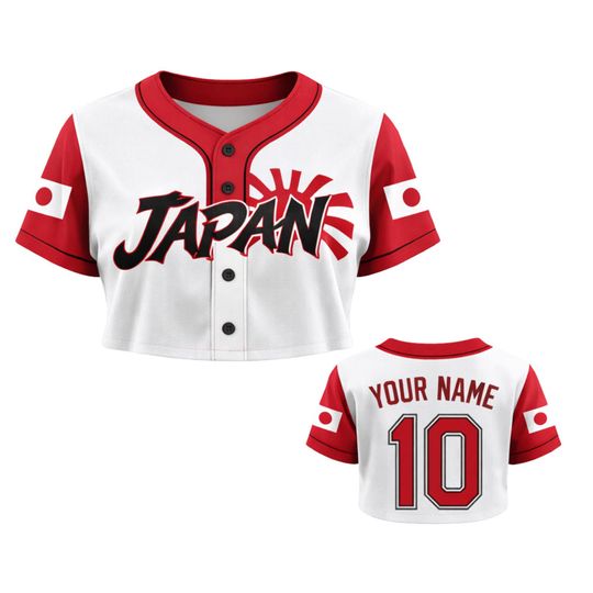 Discover Japan Crop Top Baseball Jersey, Custom Name Number, Women Sport Crop Jersey Shirt