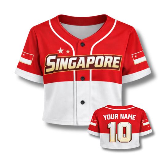 Discover Singapore Crop Top Baseball Jersey, Custom Name Number, Women Sport Crop Jersey Shirt