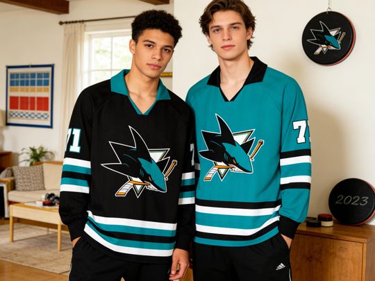 Custom San Jose Sharks Ice Hockey Team Home Away Jersey, San Jose Hockey Team Vneck Jersey, Long Sleeve Jersey Hockey, Hockey Fans Shirt