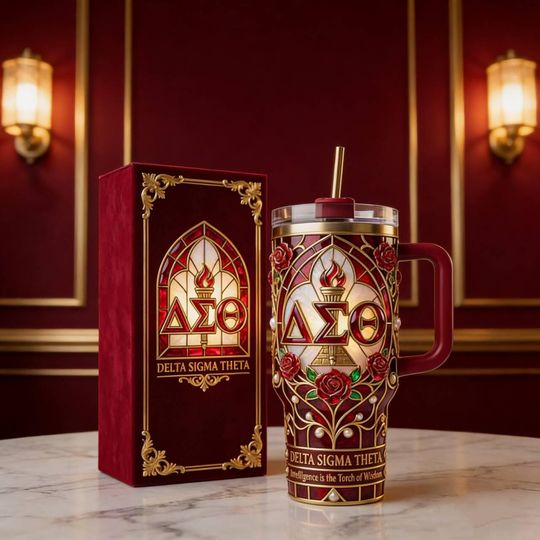Delta Sigma Theta Stainless Steel Tumbler with Handle  Sorority-Inspired Insulated Cup, Perfect DST Gift for Sisters