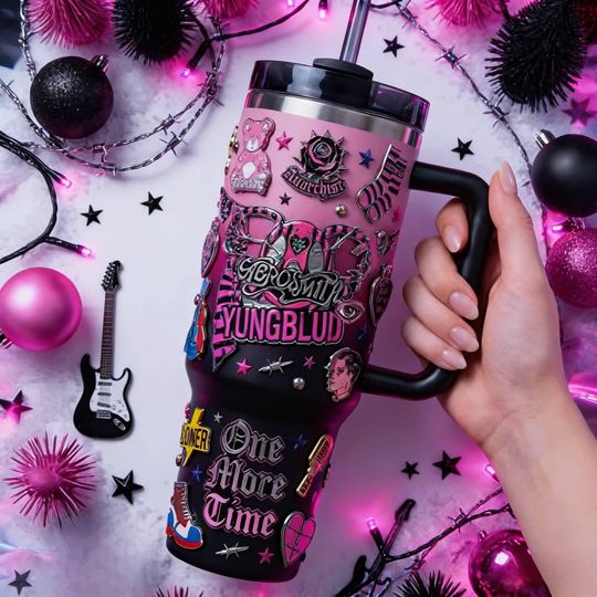 Discover YUNGBLUD Insulated Stainless Steel Tumbler with Handle, Ideal Punk Rock Gift for Alternative Music Lovers