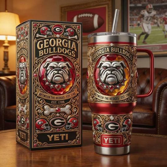 Discover Bulldog Football Tumbler with Handle, Stainless Steel Insulated Mug, College Game Day Travel Cup