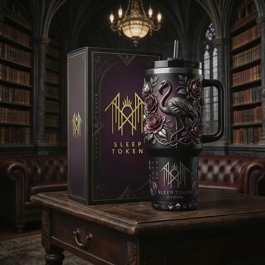 Discover Gothic Flamingo 3D Tumbler with Handle, Dark Aesthetic Stainless Steel Insulated Mug, Mystic Ritual Travel Cup