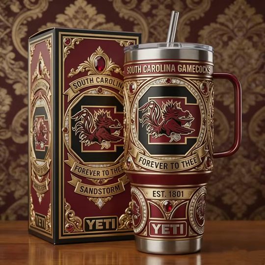 South Carolina Gamecocks Stainless Tumbler with Handle, insulated USC cup, perfect gift for college football fans
