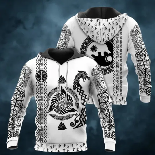 Discover Raven Wolf Viking Nordic Norse Mythology Animal Design 3D Hoodie Unisex