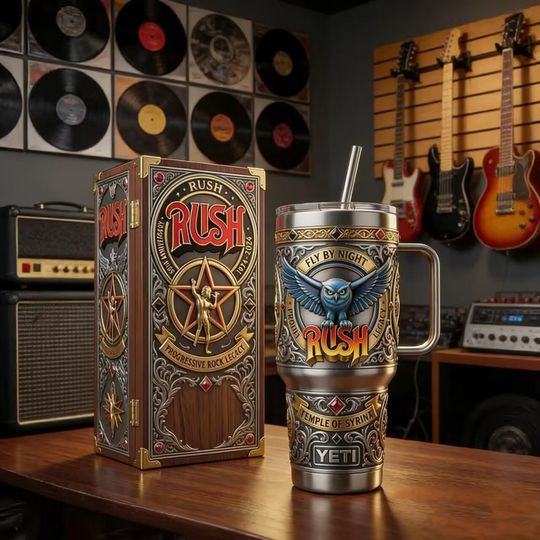 Discover 40oz Rock Owl Tumbler with Handle  Vintage progressive rock vibes,printed stainless steel, the ultimate music fan gift