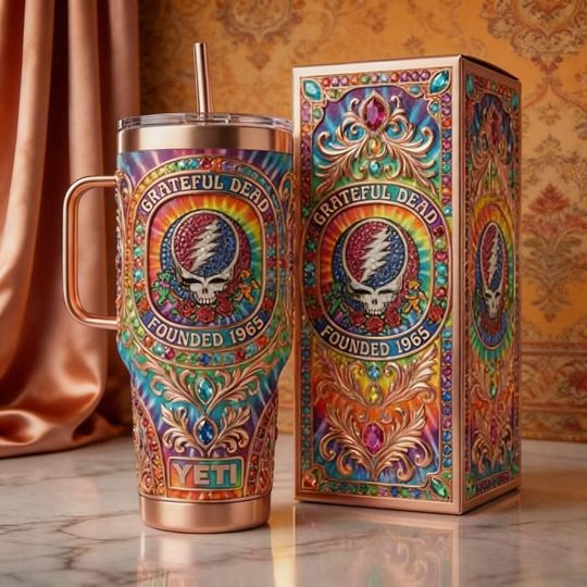 Discover Grateful Dead Stainless Steel Tumbler with Handle, Psychedelic Skull Travel Cup, Ideal Gift for Grateful Dead Fans