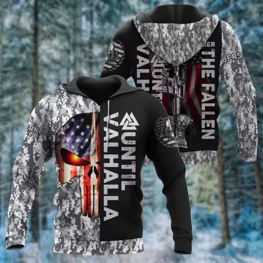 Discover Viking Skull Camouflage 3D Hoodie Until Valhalla Men Women Nordic Style
