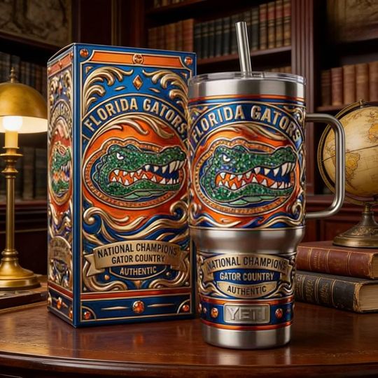 Florida Gators National Champions insulated tumbler with handle, copper college football cup, ideal gift for Gator Country fans
