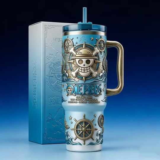 Discover 40oz Pirate Adventure Tumbler: Nautical stainless steel insulated travel mug with handle, perfect for ocean-inspired on-the-go hydration