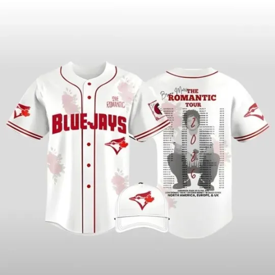 Discover (NO CAP) 2026 Blue Jays x Bruno Mars The Romantic Tour Baseball Jersey