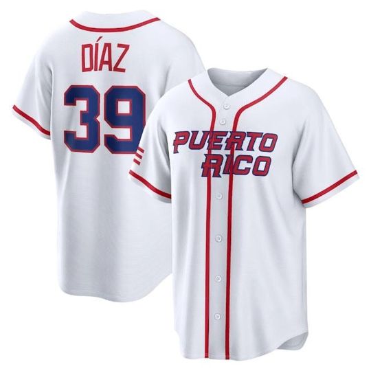 Discover Puerto Rico Edwin Daz Jersey, White WBCC Stitched Shirt, Custom Baseball Apparel