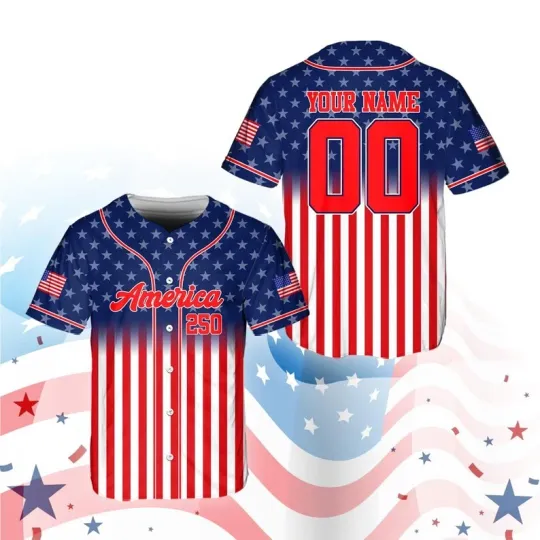 Discover Custom USA Flag Independence Day America 1776-2026 Baseball Jersey Shirt