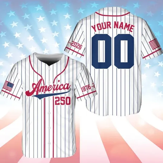 Custom America 250th Anniversary 1776-2026 4th Of July Baseball Jersey Shirt