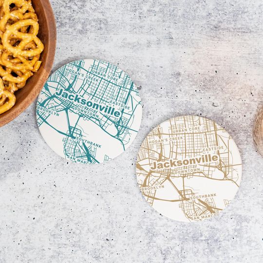 Discover Jacksonville FL Map Coasters in Your Choice of Color  FL Decor, Florida Gift, Absorbent Ceramic Coasters, Tourist Keepsake