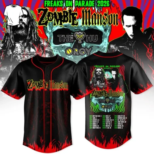 Discover Rob Zombie And Marilynn Manson 2026 Tour Baseball Jersey All Over Printed