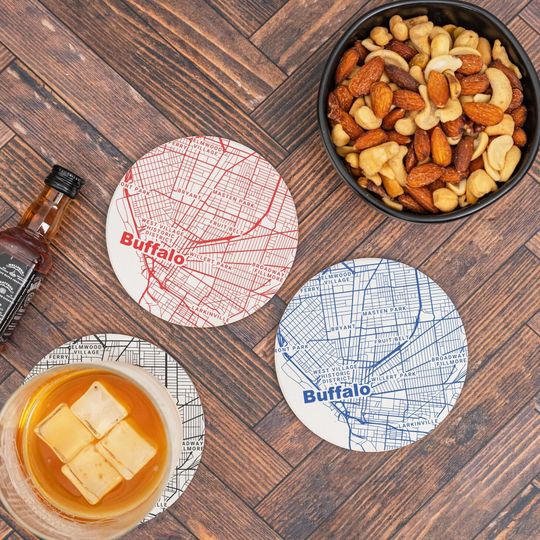 Discover Buffalo NY Map Coasters in Your Choice of Color  NY Decor, New York Gift, Absorbent Ceramic Coasters, Tourist Keepsake