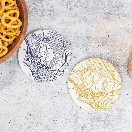 Discover San Diego CA Map Coasters in Your Choice of Color  CA Decor, California Gift, Absorbent Ceramic Coasters, Tourist Keepsake