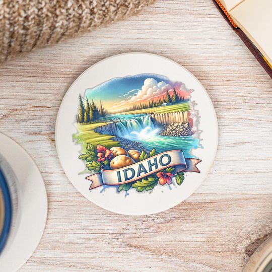 Discover Idaho State Coasters, Colorful Ceramic Coaster, Idaho Decor, Idaho Keepsake, Idaho Home, Housewarming Gift, Watercolor Artwork