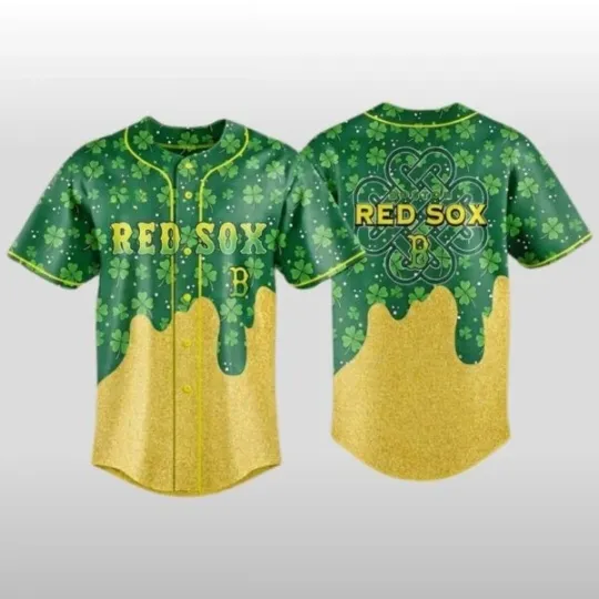 2026 Red Sox St Patricks Day Lucky Gold Drip Jersey