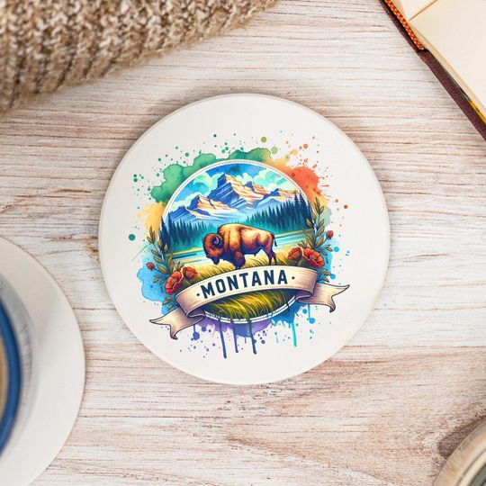 Discover Montana State Coasters, Colorful Ceramic Coaster, Montana Decor, Montana Keepsake, Montana Home, Housewarming Gift, Watercolor Artwork