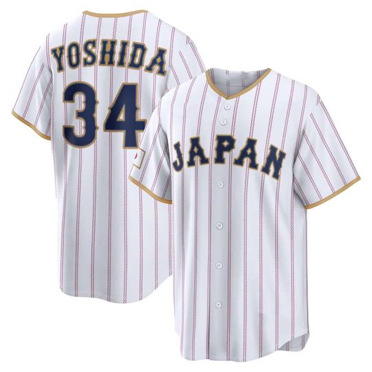 Discover Japan Baseball Masataka Yoshida Jersey, White Pinstripe Fan Shirt, Custom Embroidered Name Number