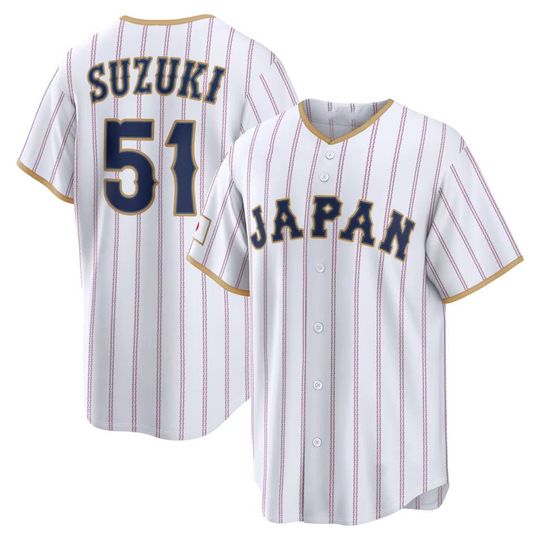 Discover Japan Baseball Seiya Suzuki Jersey, White Pinstripe Fan Name Number Shirt