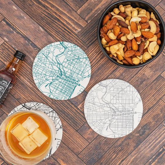 Discover Philadelphia PA Map Coasters in Your Choice of Color  PA Decor, Pennsylvania Gift, Absorbent Ceramic Coasters, Tourist Keepsake