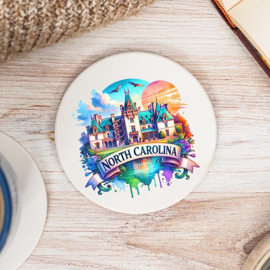 Discover North Carolina State Coasters, Colorful Ceramic Coaster, NC Decor, North Carolina Keepsake, NC Home, Housewarming Gift, Watercolor Artwork