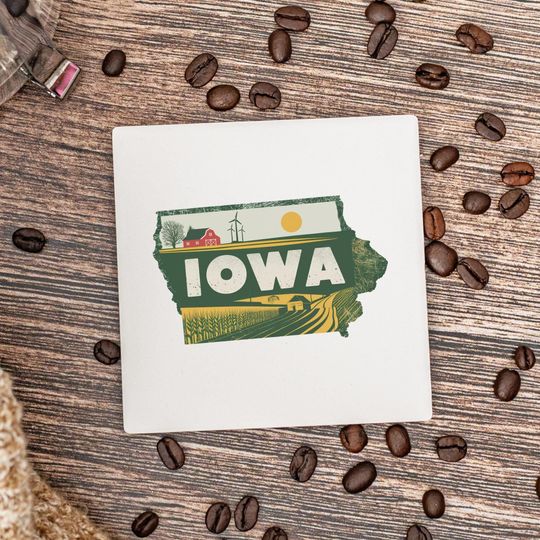 Discover Iowa State Ceramic Coaster - Housewarming Gift, Iowa Decor, Keepsake for Home