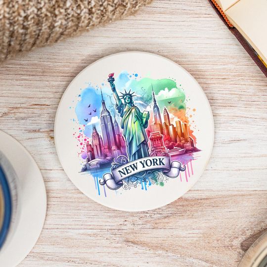Discover New York State Ceramic Coaster, New York Home Decor, Housewarming Gift