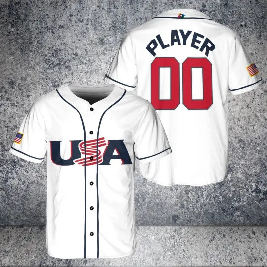 Discover Men's USA Baseball White Jersey 2026 USA World Baseball Custom Name & Number Tee
