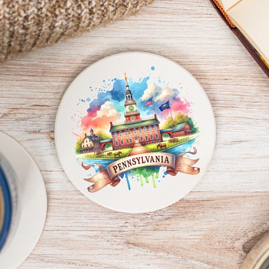 Discover Pennsylvania State Ceramic Coasters, PA Home Decor, Housewarming Gift