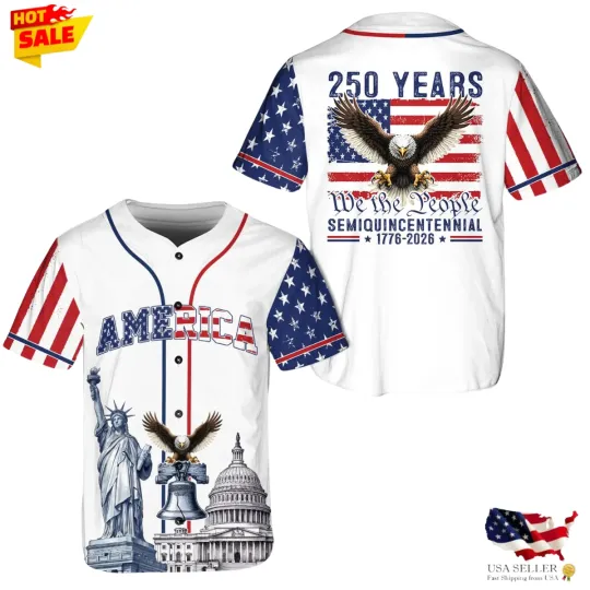 Discover USA 250th Anniversary Baseball Jersey 1776-2026 Bald Eagle Patriotic Flag Gift