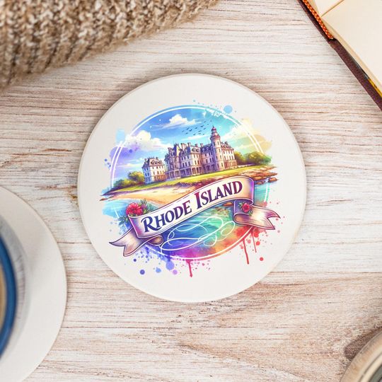 Discover Rhode Island State Coasters, Colorful Ceramic Coaster, RI Decor, Rhode Island Keepsake, RI Home, Housewarming Gift, Watercolor Artwork