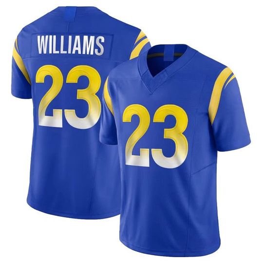 Discover Men's/Youth Rams #23 Kyren Williams Custom Blue Rivalries Stitched Football Fan Shirt Limited Player Jersey