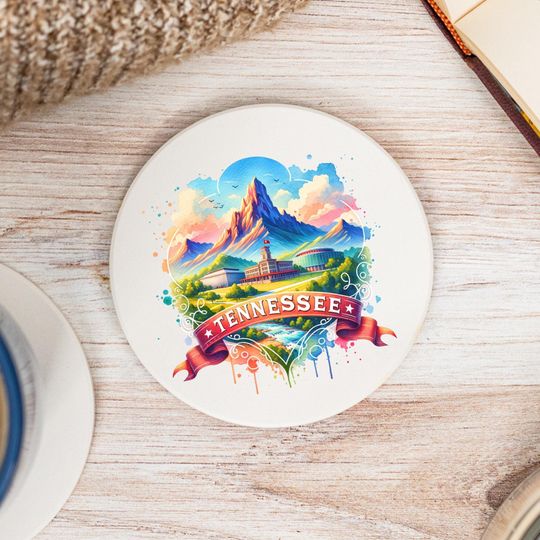 Discover Tennessee State Coasters, Colorful Ceramic Coaster, TN Decor, Tennessee Keepsake, Tennessee Home, Housewarming Gift, Watercolor Artwork