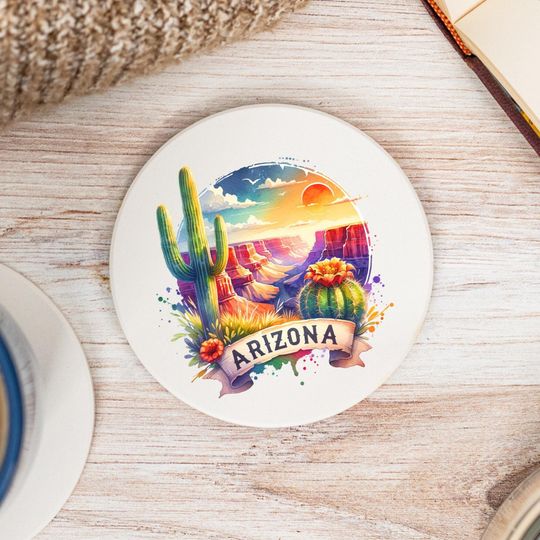 Discover Arizonna State Coasters, Colorful Ceramic Coaster, Arizonna Decor, Arizonna Keepsake, Arizonna Home, Housewarming Gift, Watercolor Artwork
