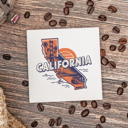 Discover California State Coasters, Housewarming Gift, Ceramic Coaster, California Decor, California Keepsake, California Home Gift