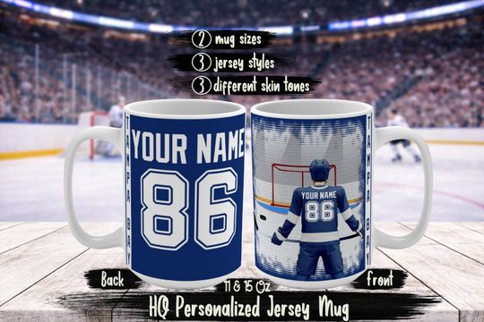 Discover Personalized Tampa Bay Name & Number Ice Hockey Jersey Mug, Custom TB Lightning Hockey Fan Birthday Gift For Dad Mom Brother Sister Husband